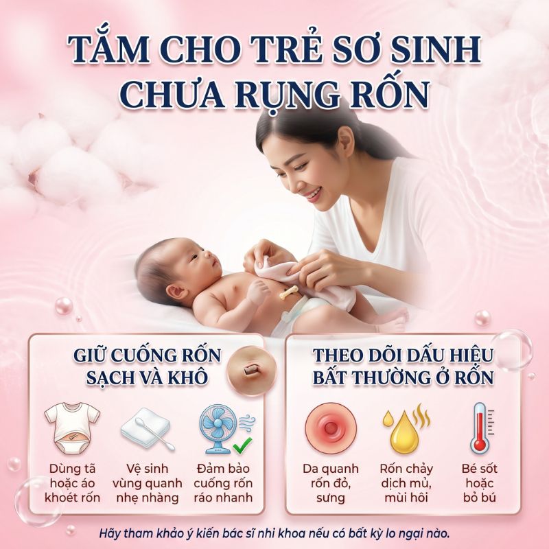 tắm cho bé sơ sinh chưa rụng rốn